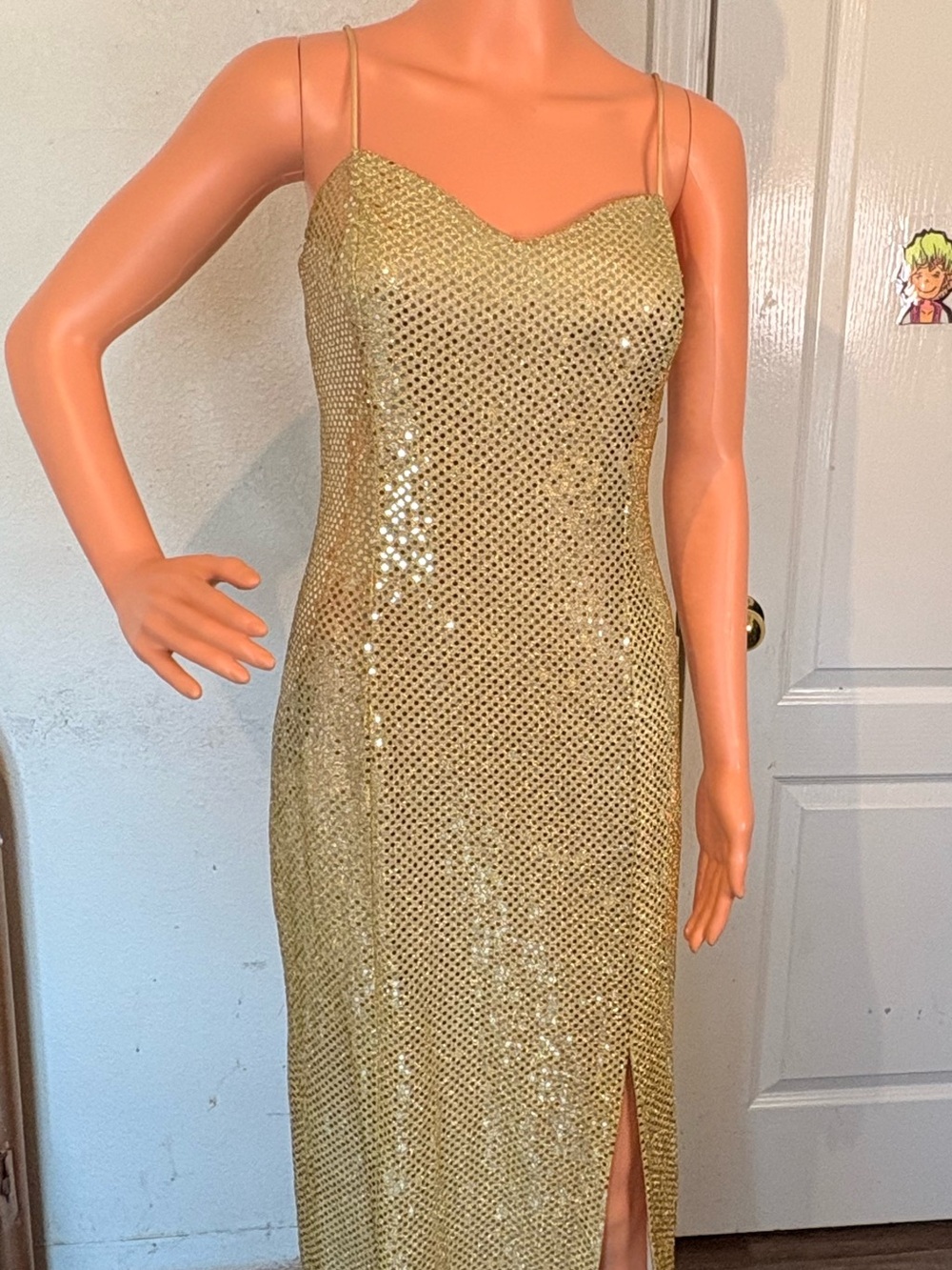 Vintage Fiesta Gold Sequin Slip Dress with Side Slit